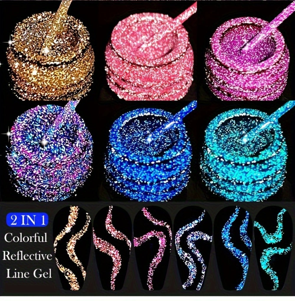 Glitter Liner Nail Art Gel 5ml Super Reflective – Ultra Fine Brush Tip Nail Art Drawing Gel for Stripe Line & Detail Designs, Long Lasting UV LED Nail Art Liner Gel for Salon & DIY Home Women