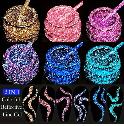 Glitter Liner Nail Art Gel 5ml Super Reflective – Ultra Fine Brush Tip Nail Art Drawing Gel for Stripe Line & Detail Designs, Long Lasting UV LED Nail Art Liner Gel for Salon & DIY Home Women