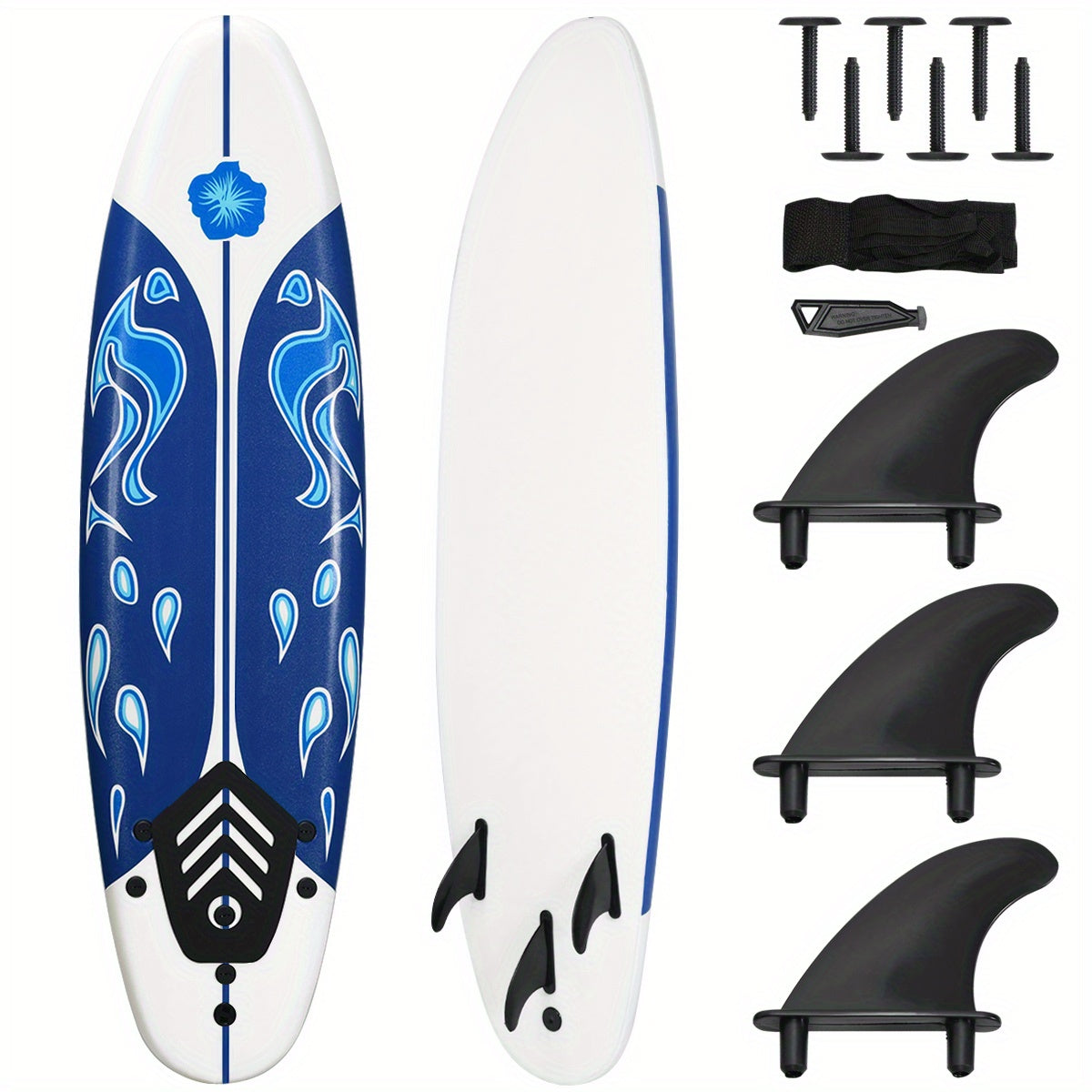 Foam Surfboard 6ft Beginner Surfboard EPE Deck EPS Core 3 Detachable Fins Safety Leash 200lbs for Kids Adults Ocean Beach River Pool Yellow White Red