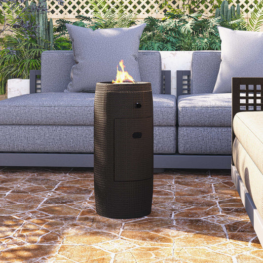 Propane Fire Pit Portable 11 Inch Outdoor 15000 BTU Self-Lighting Heavy Duty Metal Concrete All-Weather Round Patio Heater with Rain Cover for Backyard Camping Pool Party