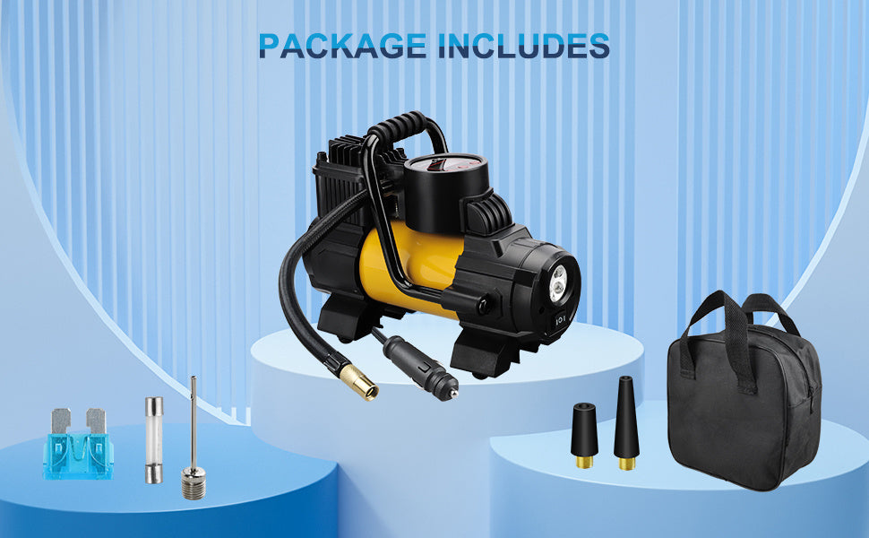 Portable Air Compressor Tire Inflator 150PSI – 120W 12V Auto Shut-Off, LED Display, 35L/min Fast Inflate for Car Bike Truck SUV Ball
