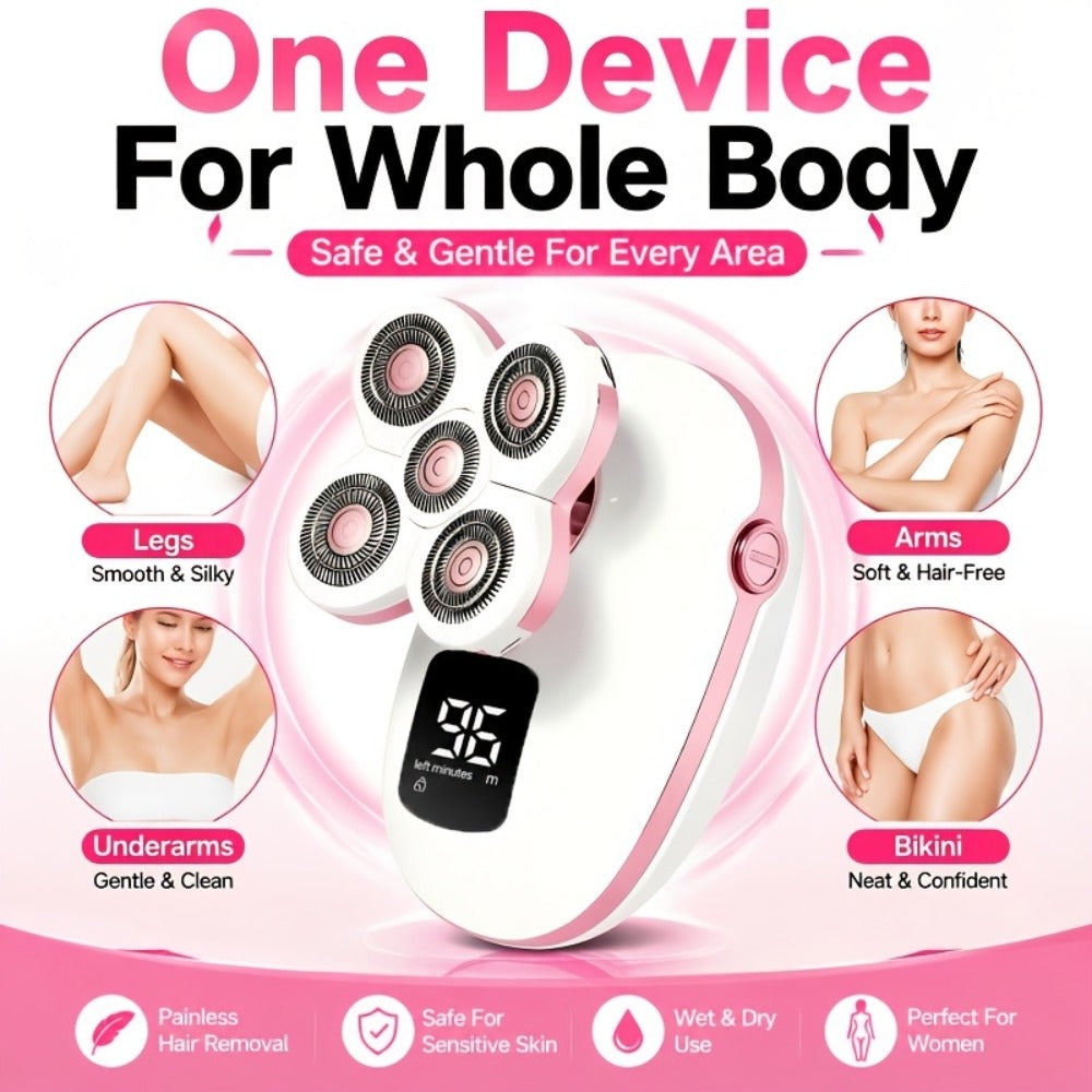Waterproof Electric Shaver for Women & Men – IPX6 Rotary Head, Wet & Dry Body Hair Removal, Floating Head, Type-C Charging, LED Display, Underarm Leg Arm Face Shaver, Holiday Gift