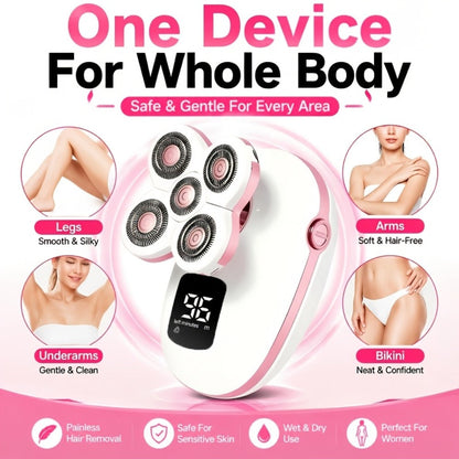Waterproof Electric Shaver for Women & Men – IPX6 Rotary Head, Wet & Dry Body Hair Removal, Floating Head, Type-C Charging, LED Display, Underarm Leg Arm Face Shaver, Holiday Gift