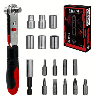 Ratchet Angle Screwdriver Set 10-in-1 & 16-in-1 – Magnetic Multi-Bit Right Angle Screwdriver for Tight Spaces, DIY, Bike Repair & Home Maintenance, Compact Flexible Tool Kit