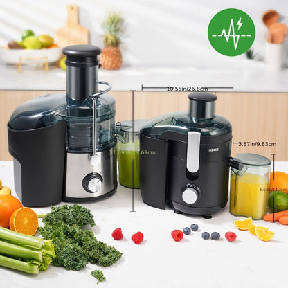 Compact Centrifugal Juicer Dual Speed - 2.5" Wide Feed Chute, BPA-Free Anti-Drip Spout, Easy Clean, Includes Juice Jug & Brush, Space-Saving Juicer for Fruits & Vegetables, White Grey Black