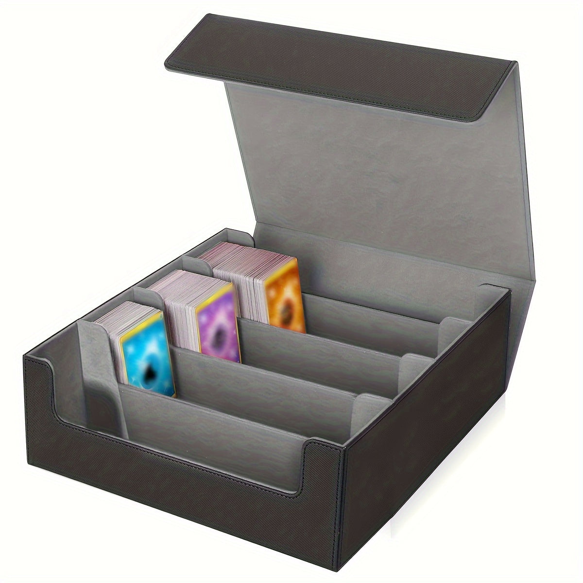 Large TCG Deck Box 3000+ Card Storage Case – 4-Row Synthetic Leather Organizer for MTG Commander, Yu-Gi-Oh, Pokemon & Sports Cards, Premium Large Capacity Trading Card Collection Box, Black Red Gray Blue