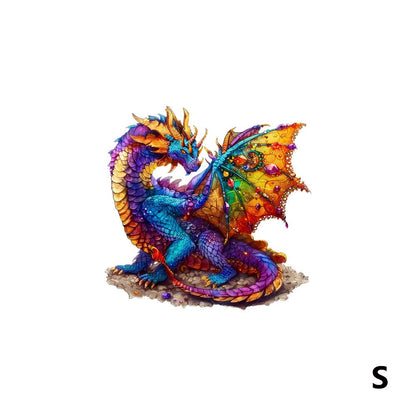 Dragon Wooden Jigsaw Puzzle Gemstone Fantasy – Colorful Irregular Animal Shaped Pieces, Unique Non-Repetitive Plywood Brain Teaser, 2 Sizes S & L, Wall Art Home Decor, Birthday Christmas Gift for Adults Teens