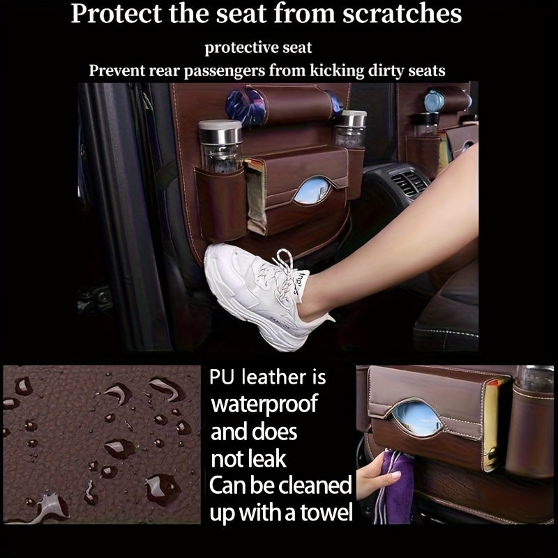 2pcs Premium All-in-One Car Back Seat Organizer with Foldable Table, Kick Mats, Tissue Box Holder, Cup & Umbrella Holders, Laptop Station & Car Eating Tray - Durable Travel Companion for Family Road Trips, Vehicle Organization, Integrated Storage Design,