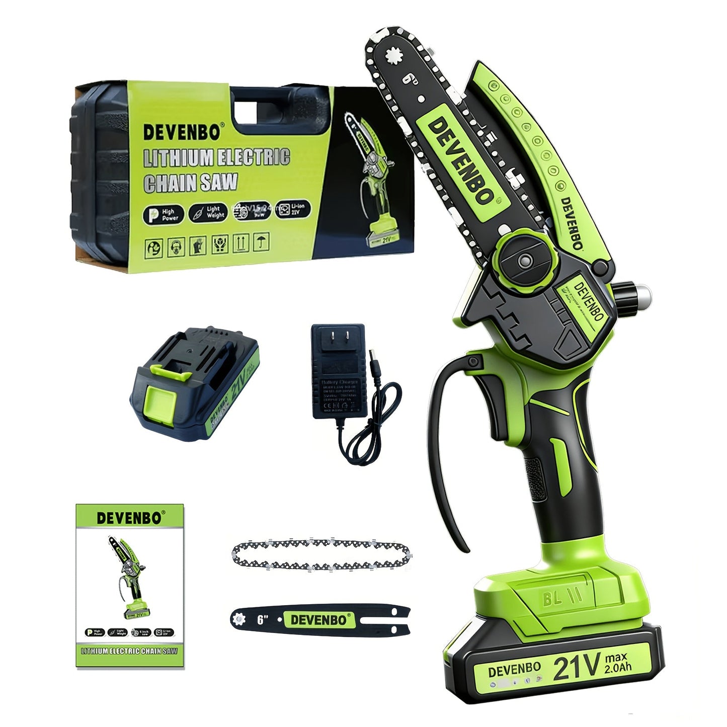 Cordless Mini Chainsaw 6 Inch – Handheld Lightweight Portable Electric Chainsaw with Safety Equipment, for Yard Gardening, Tree Pruning, Home Woodworking & Outdoor Survival, Thoughtful Gift for Men (1 or 2 Batteries)