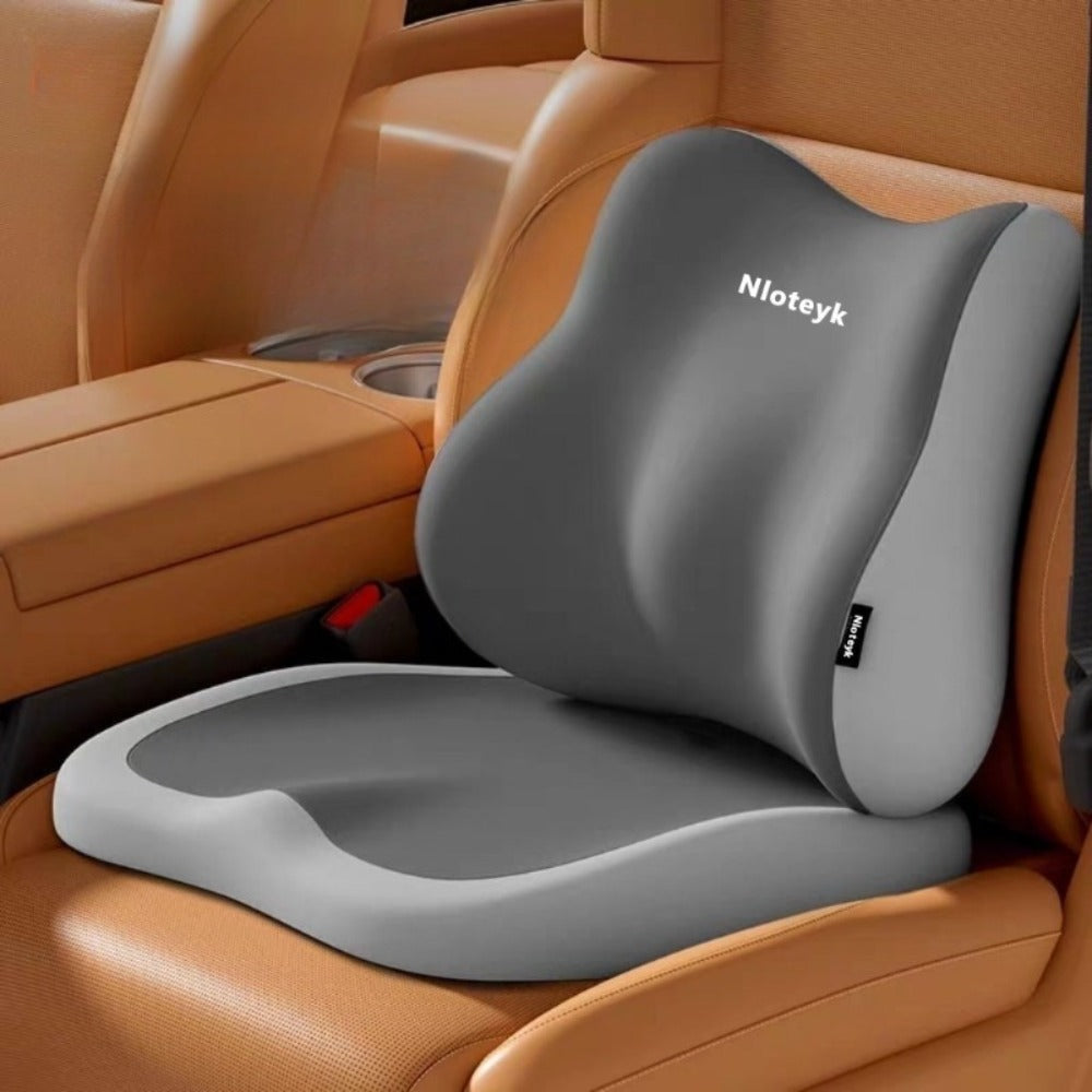 Car Seat Cushion Set 2-Piece – Memory Foam Elevated Driving Cushion with Lumbar Support & Neck Pillow, Height Booster for Car & Home Chair, 3 Colors
