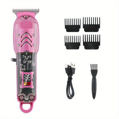 Rechargeable Electric Hair Clipper with LED Display & Transparent Shell — Professional Cordless Trimmer for Men & Women, Portable Home & Salon Haircut Kit, Multiple Colors Available
