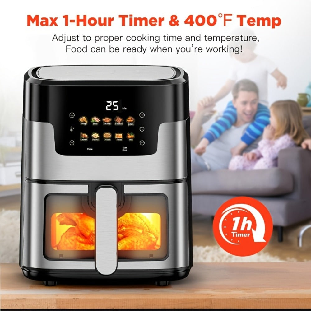 Air Fryer 7.5QT 10-in-1 Digital LED Touchscreen | Oilless Cooker with 10 Preset Cooking Modes, Dishwasher-Safe Basket & 100 Paper Liners Included – Large Capacity Family Air Fryer