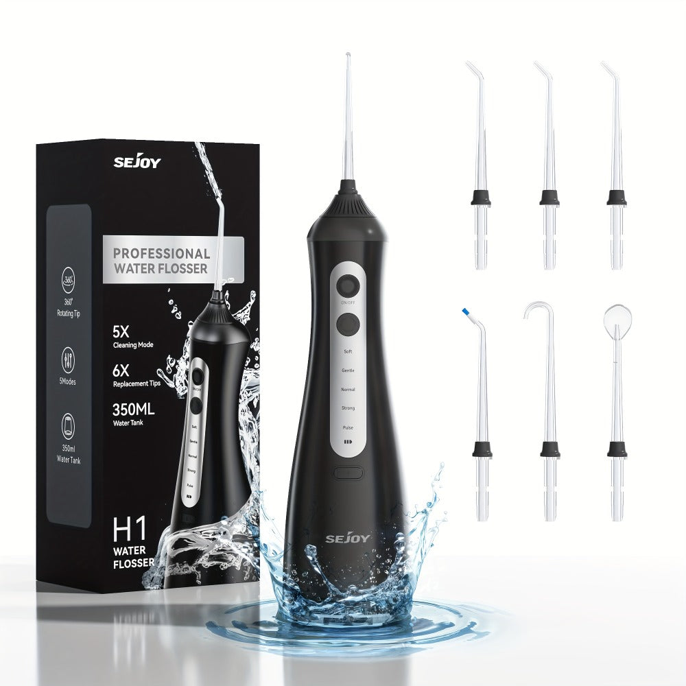 Cordless Water Flosser for Braces & Gum Care – Portable Oral Irrigator 350ml Tank 5 Modes One-Touch IPX Waterproof USB Rechargeable Dental Water Pick for Travel Home