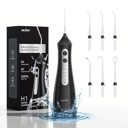 Cordless Water Flosser for Braces & Gum Care – Portable Oral Irrigator 350ml Tank 5 Modes One-Touch IPX Waterproof USB Rechargeable Dental Water Pick for Travel Home