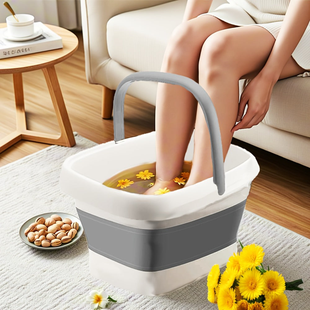 Foldable Foot Bath Bucket 3.96 Gallon Collapsible Portable Pedicure Basin with Sturdy Handle – Space-Saving Foot Soak Tub for Home Salon Travel Available in Grey Green Pink Yellow
