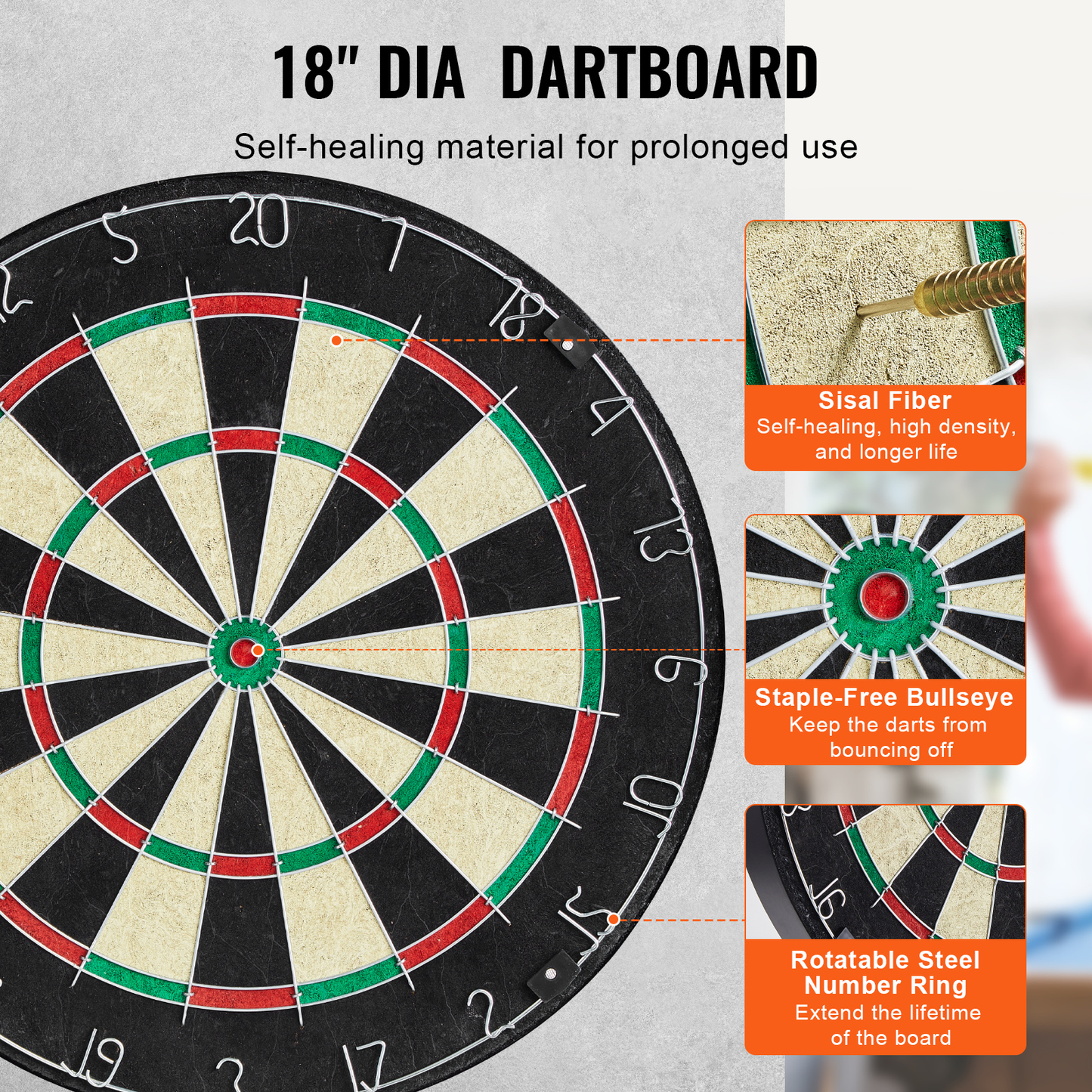 Dartboard Cabinet Set with Steel Tip Darts – 18 Inch Sisal Fiber Board, Retro Wood Cabinet, Scoreboard & Full Accessories Included