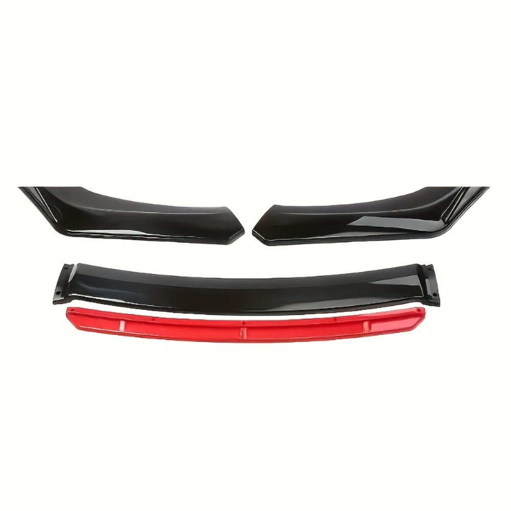 Car Front Lip Spoiler Kit 4pcs Universal ABS Front Bumper Splitter Spoiler Glossy Black Red Accent Aerodynamic Design Easy Clip-On Install Fits 95% Vehicles Durable Scratch Resistant