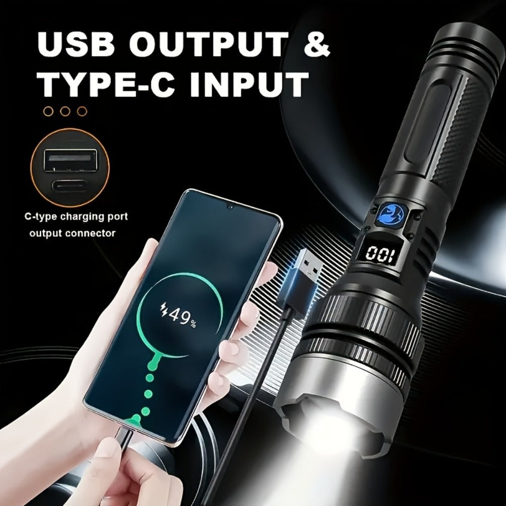 LED Flashlight Rechargeable 1000 Lumen – 2-Pack Super Bright Tactical Flashlight with Digital Display, Camping Fishing Hunting Emergency Lighting, Gift Box Included, Father's Day Gift for Men
