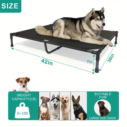 Elevated Dog Bed Cooling Cot - Breathable Mesh Dog Cot for Indoor and Outdoor Use, No-Tool Assembly Anti-Slip Feet Frame for Small Medium Large XL Dogs, Washable Raised Pet Bed for Summer Camping