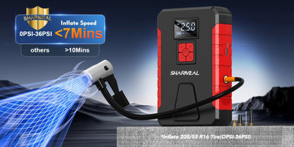 Portable Jump Starter with Air Compressor – 15000A-19000A Peak 350PSI 12V 17-in-1 Car Battery Jump Starter, Digital Display, LED Light & Smart Clamp for Cars Trucks SUVs