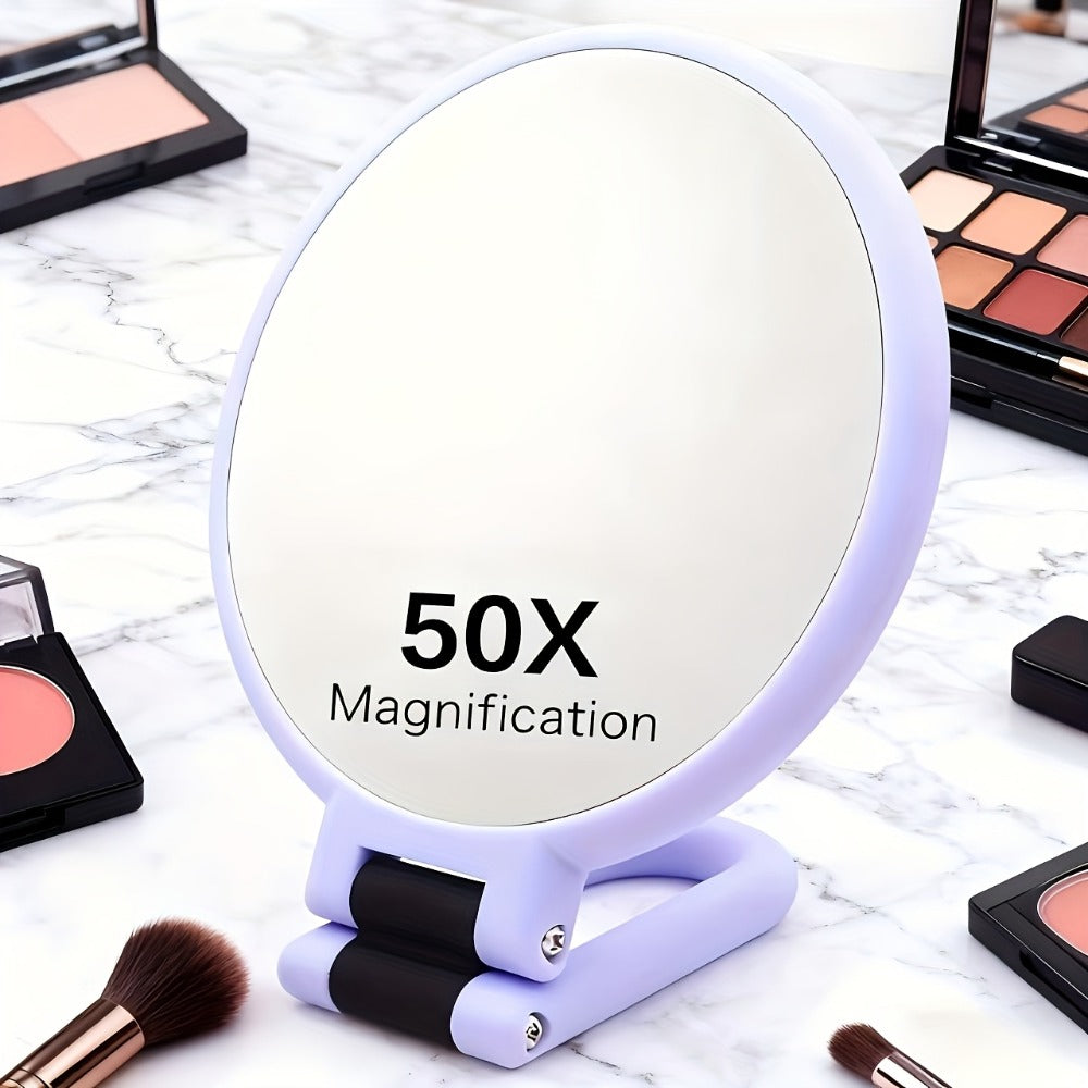 50X Magnifying Makeup Mirror Double Sided Handheld - 1X/50X Zoom Portable Compact Mirror with 360° Rotating Handle, Desktop Hanging & Handheld Use, Precision Beauty Mirror for Women, Black & White