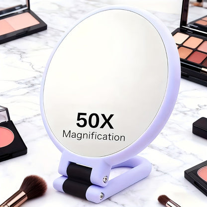 50X Magnifying Makeup Mirror Double Sided Handheld - 1X/50X Zoom Portable Compact Mirror with 360° Rotating Handle, Desktop Hanging & Handheld Use, Precision Beauty Mirror for Women, Black & White