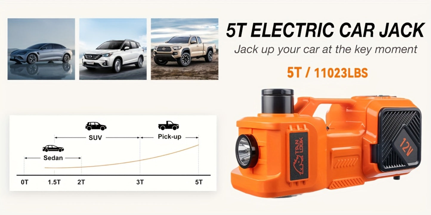 5 Ton Electric Hydraulic Car Jack with Built-in Air Pump – Portable Car Lift for SUV MPV Truck, Tire Replacement & Emergency Roadside Use, Optional Electric Impact Wrench