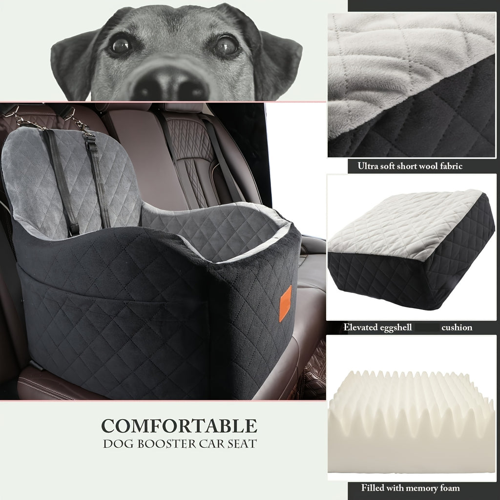 Dog Booster Car Seat for S/M Dogs Up to 35lbs, Soft 6in Elevated Cushion, Fits In Front/Back Seat, Fully Detachable And Washable, 2 Storage Pockets & 3 Straps, Easy to Install