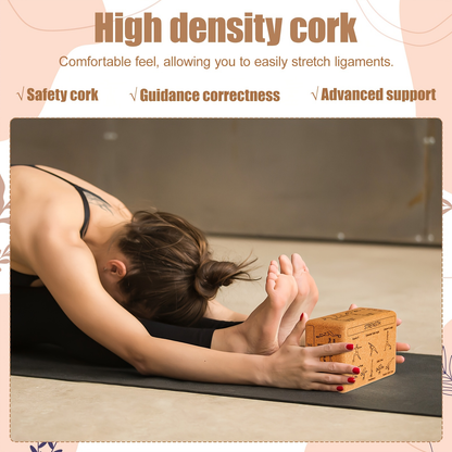 Cork Yoga Blocks 2 Pack – High-Density Non-Slip Cork Yoga Brick Set for Support, Balance & Flexibility, Suitable for Beginners & Advanced Yogis, Pilates & Stretching Aid