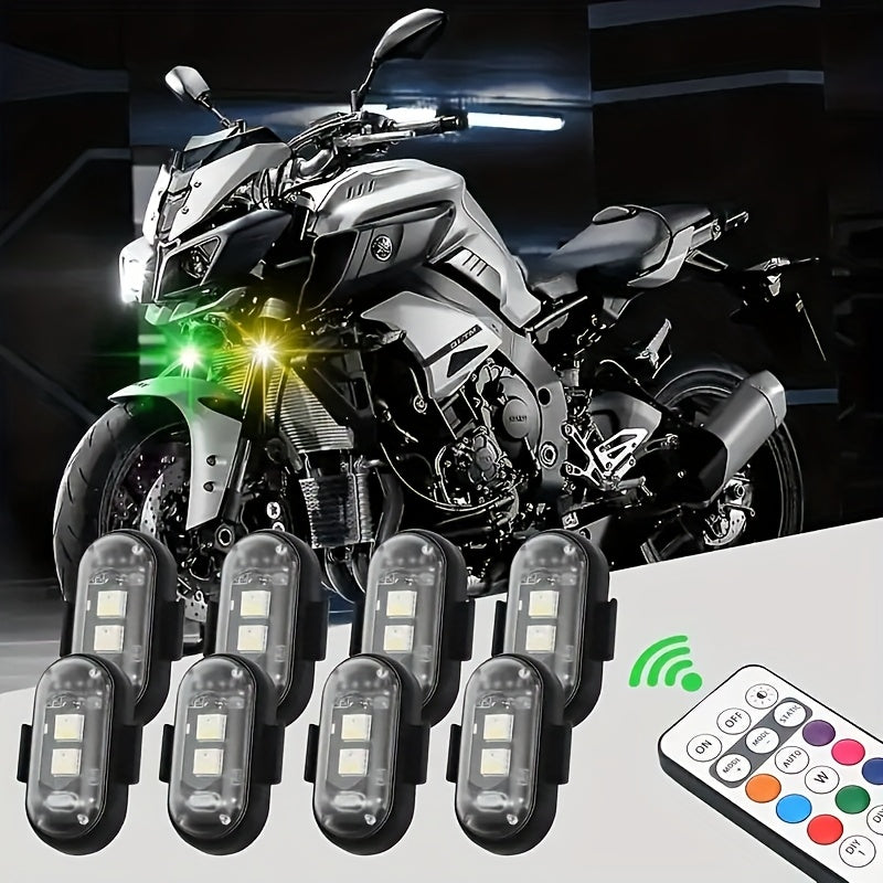 2/4/6/8 LED Lights with Remote Control, 8-color USB Charging High Brightness LED Lights, Mini Bike Lights, Ideal Gift for Car, Drone, Motorcycle, And Bicycle Drivers