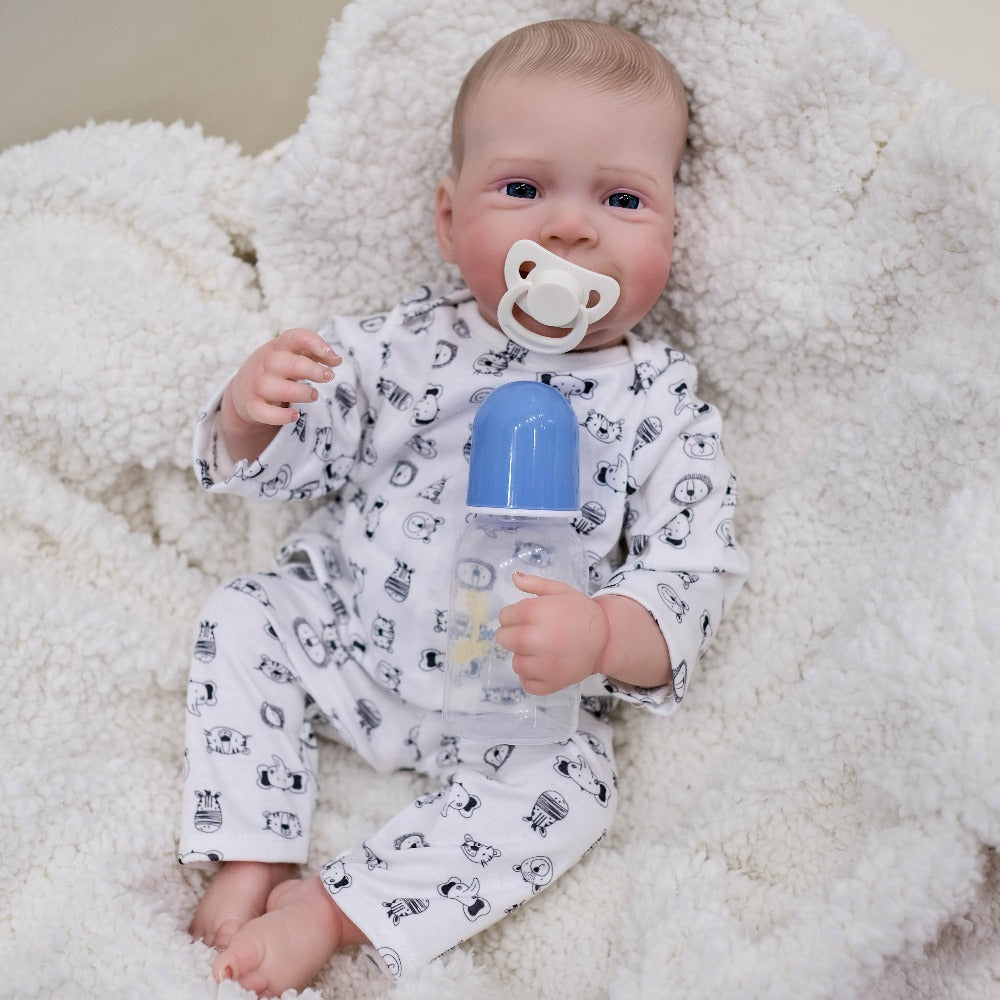 Cloth Body Reborn Baby Doll 19 Inch Soft Vinyl Limbs Hand-Painted Smiling Newborn Girl with Clothes Pacifier Bottle Birth Certificate – Huggable Lifelike Baby Doll Gift for Kids Birthday Christmas