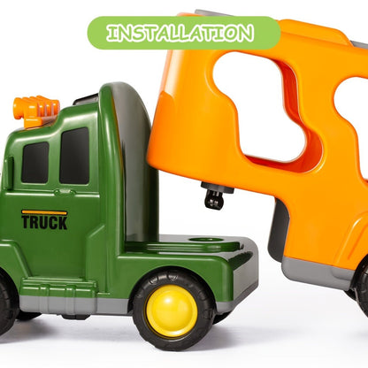 Push-Action Dinosaur Truck Toy 7-in-1 for Kids Ages 3-5 with 3 Dino Figures & 3 Mini Cars – Friction Vehicle LED Lights & Roaring Sound Effects Monster Dino Car Birthday Christmas Gift Boys