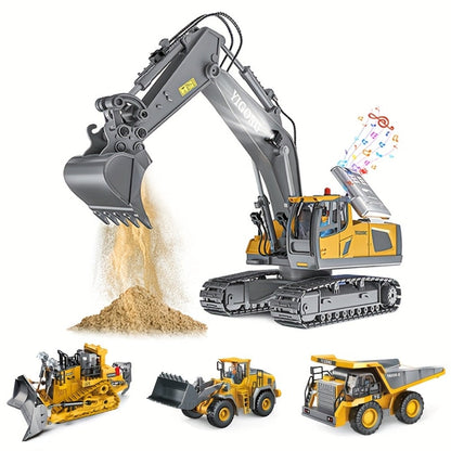 RC Construction Vehicle Set for Kids 2 3 4 Piece 2.4GHz 12-Channel Excavator Dump Truck Bulldozer Loader Alloy Remote Control Construction Equipment Birthday Christmas Gift Boys Ages 3+