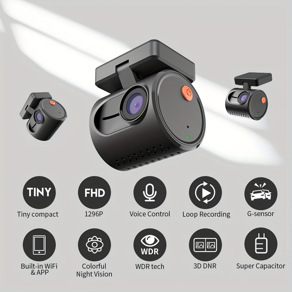 KAWA 1296P Mini Dash Camera For Car DVR Dash Cam KAWA MINI 3 Video Recorder Emergency Voice Control Night Vision WiFi APP Monitor WDR Blue (TF Card is not included)