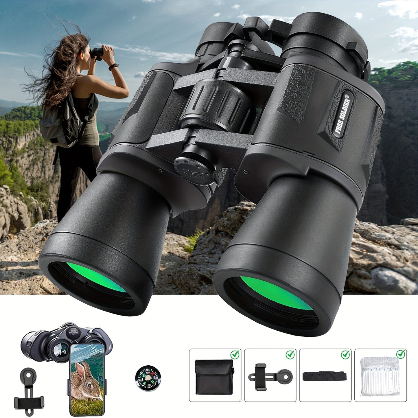 10x50 Binoculars with Phone Adapter – Bird Watching & Travel