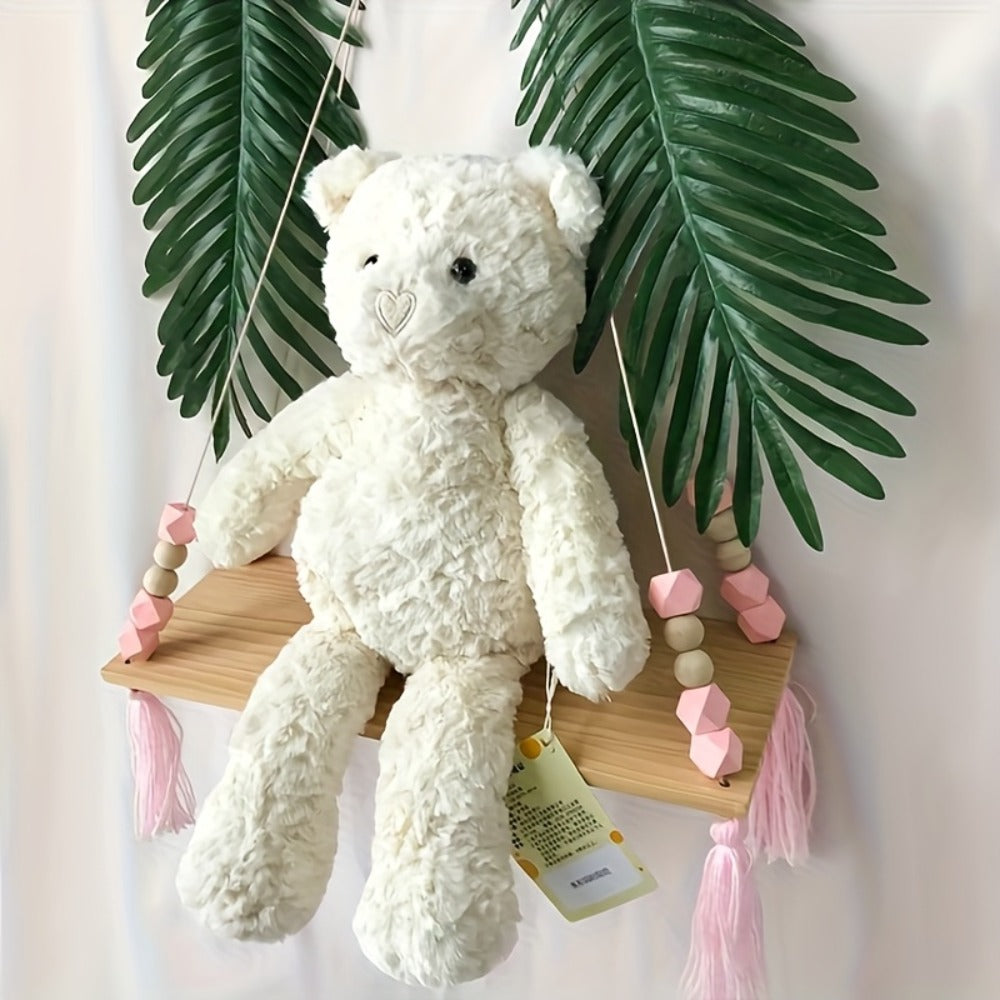 White Teddy Bear Plush Loving Heart – Soft Cute Stuffed Animal for Baby Girls Women, Kawaii Bear Toy, Birthday Valentine's Day Christmas Baby Shower Holiday Gift for Kids Toddlers