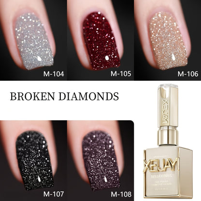 Glitter Gel Nail Polish Set 5 Colors Broken Stone Sparkling – Semi Permanent Soak Off UV LED Nail Gel 0.51oz Each, Long Lasting Multi-Dimensional Glitter Nail Art Polish for Salon & DIY Home Use