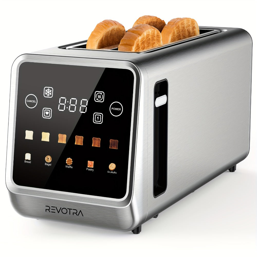 4-Slice Toaster Long Slot Stainless Steel – Touch Screen LED Display, 1.5" Wide Slots, Countdown Timer, Memory Function, Dual Control, 6 Shade Settings