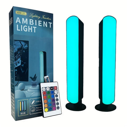 RGB LED Geometric Table Lamp with Remote Control - USB Powered Color-Changing Mood Light, Polished Metal End, for Bedroom TV Backlighting Gaming Party Decoration, Modern Design, Double Head