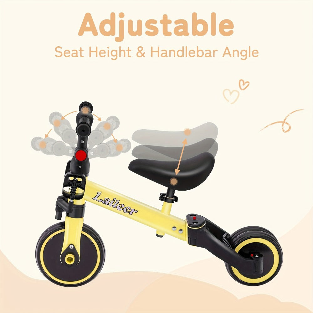 3-in-1 Toddler Balance Bike Convertible Tricycle for Kids Ages 2-5 Adjustable Foldable Rear Wheels Removable Pedals Trike Balance Bike Combo Birthday Gift Boys Girls