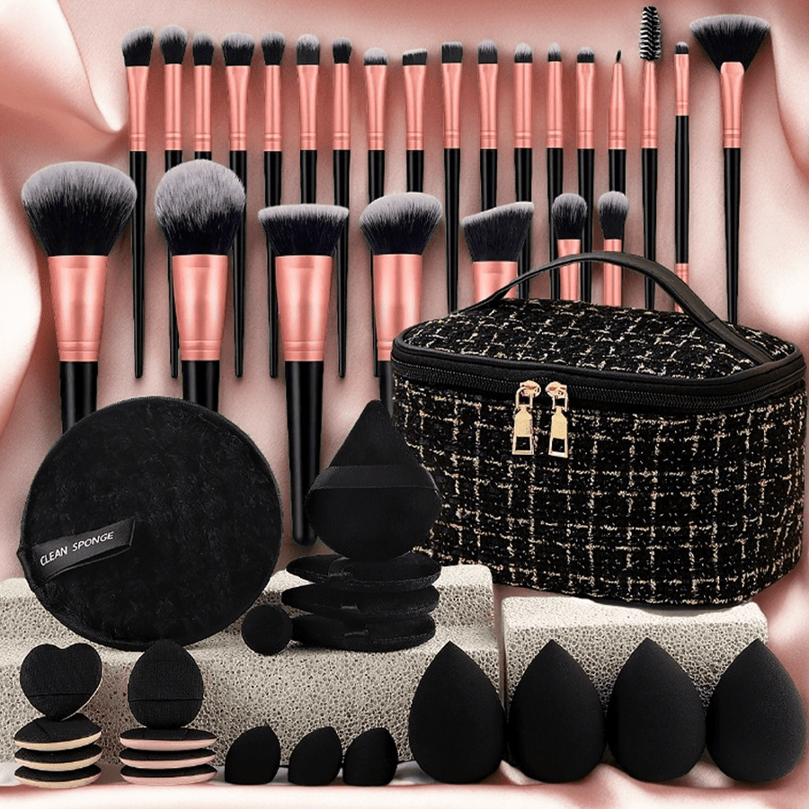 Super Soft Makeup Brush Set 23/44/47PCS with Stylish Bag - Concealer Contour Sponge Eyeshadow Blending Highlight Powder Brushes Wet Dry Use - Full-Size Beauty Kit for All Skin Types Gift for Women