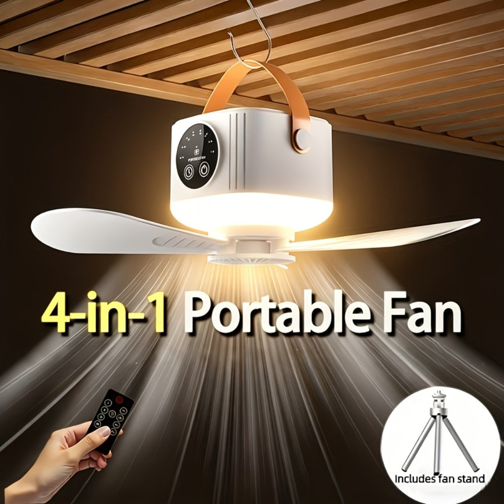 Camping Fan with Light & USB Rechargeable | Portable Outdoor Tent Fan with Tripod Stand, Detachable Blades, Adjustable Speed & Brightness for Camping, Bedroom, Dormitory & Travel Use – Silent Operation