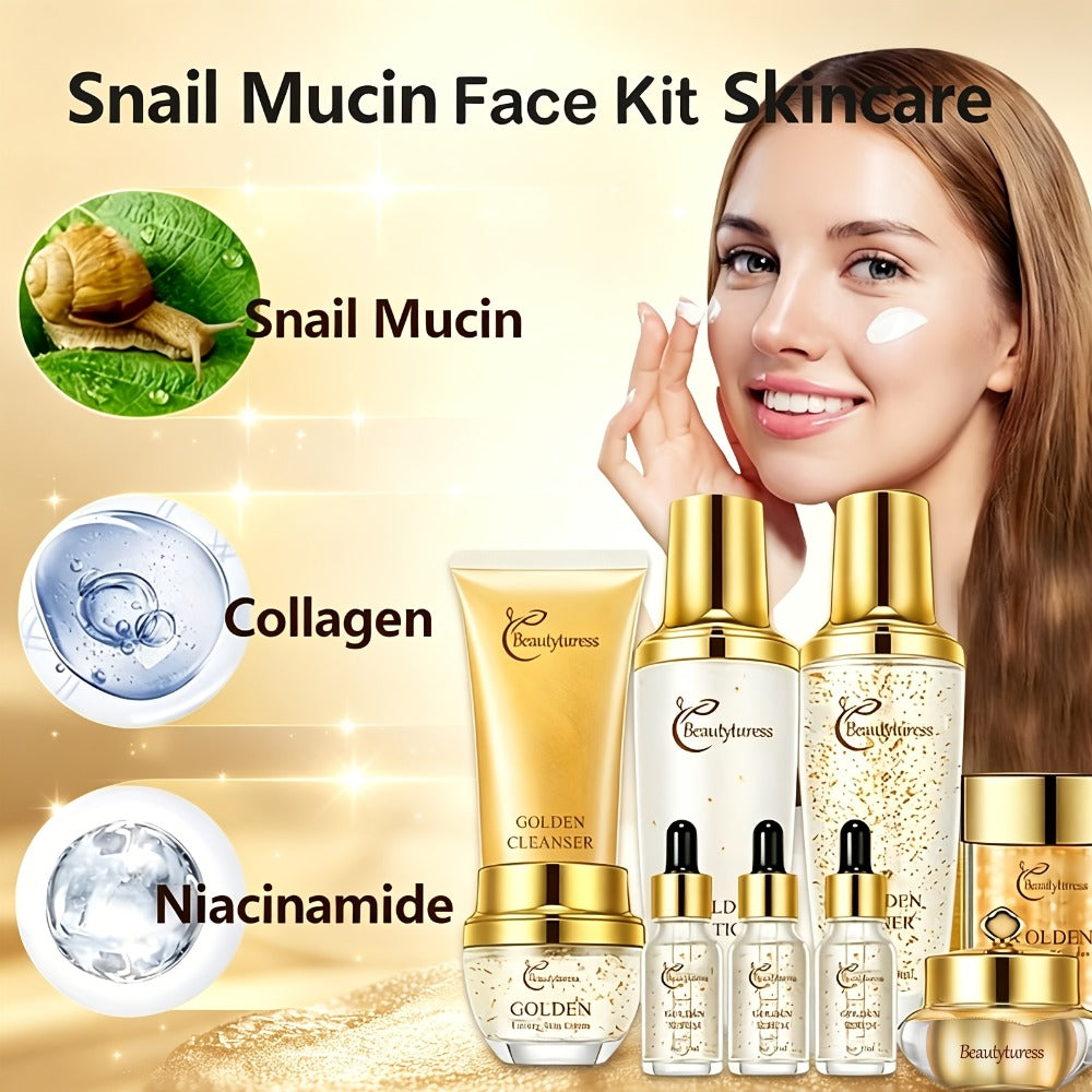 Collagen Skincare Set 9pcs - Korean Facial Serum Moisturizer Cream Hyaluronic Acid Firming Hydrating Anti Aging Luxury Gift Box, Complete Skincare Routine for All Skin Types Women