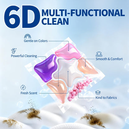 Laundry Pods 6-in-1 Concentrated – 60 Pcs 480g Deep Clean & Tough Stain Removal, Quick Dissolve No Residue, Spring Meadow Long-Lasting Fragrance, HE Compatible Washing Machine Detergent Pods (2026 Upgrade)