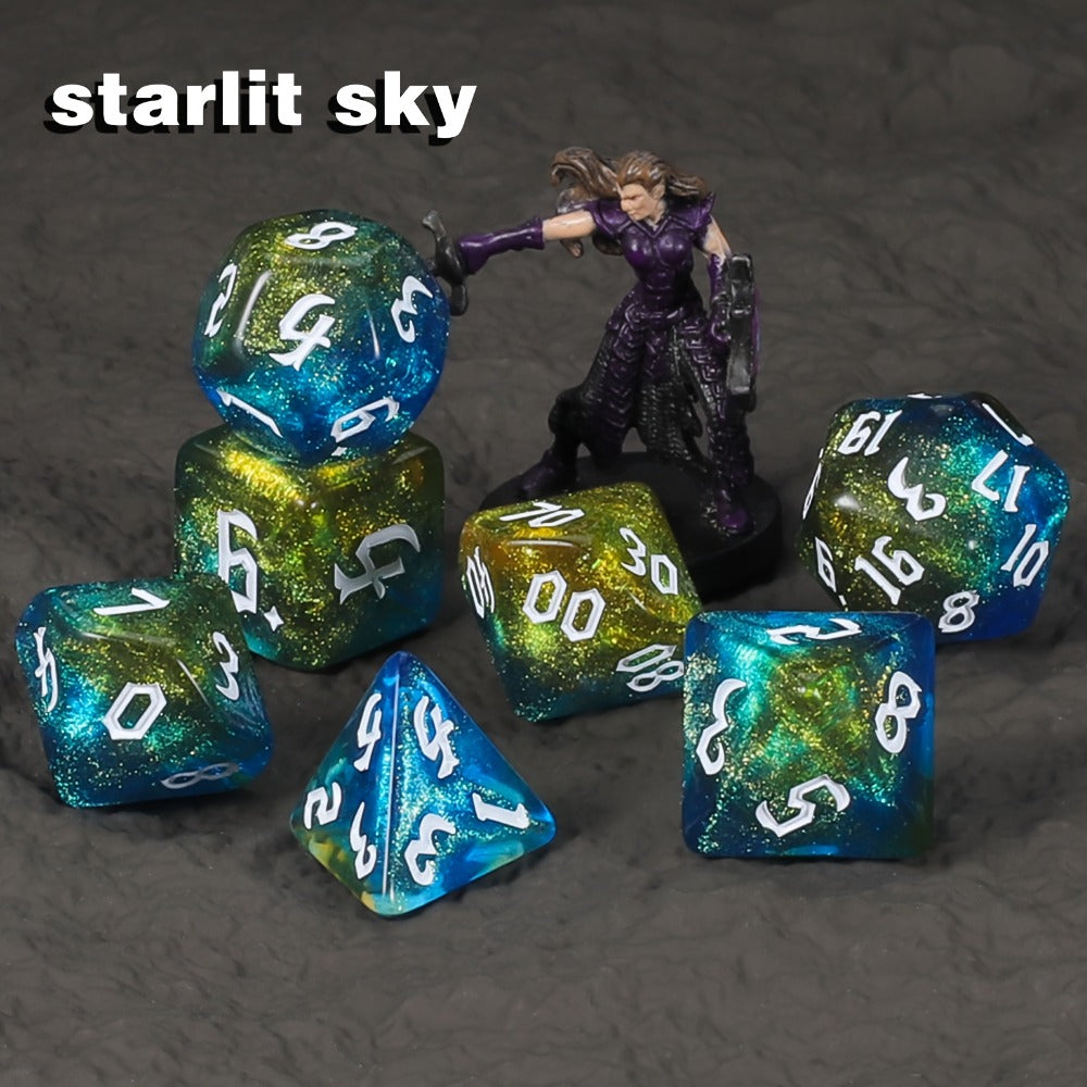 DnD Polyhedral Dice Set 84pcs – Starry Night Glitter Dice with Pouch & Tray for D&D RPG MTG Tabletop Games, Complete 12-Color Collection, Gift for Gamers
