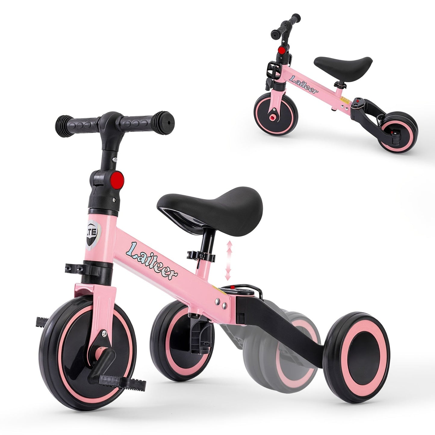 3-in-1 Toddler Balance Bike Convertible Tricycle for Kids Ages 2-5 Adjustable Foldable Rear Wheels Removable Pedals Trike Balance Bike Combo Birthday Gift Boys Girls