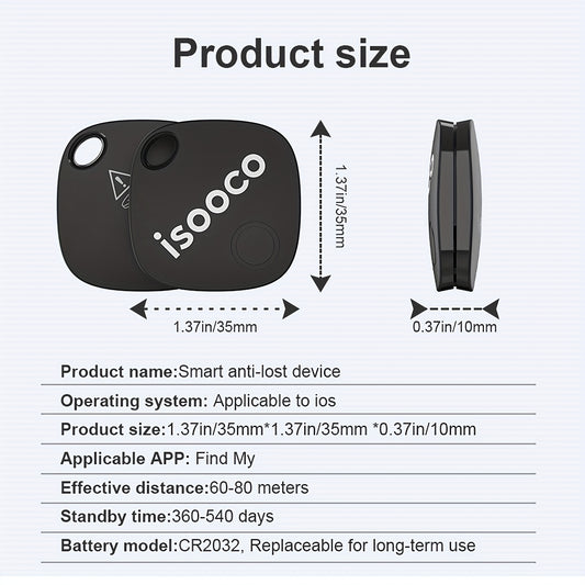 6pcs ISOOCO Mini Smart Tracker Tags with Keychain - IP67 Waterproof, Real-Time Anti-Lost Locator for Car, Wallet, Bike, Luggage & Keys - No Monthly Fees, CR2032 Replaceable Battery, Compatible with Find My (iOS Only)