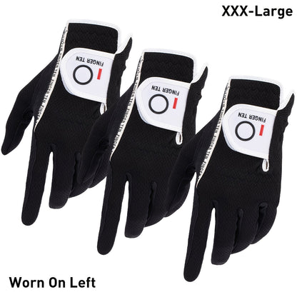 Wet Weather Golf Gloves Rain Grip 3-Pack for Men | Breathable Water-Resistant Golf Gloves for Left & Right Hand – Durable Comfortable Fit in Hot & Wet Conditions (Black, Gray, White | S–3XL)