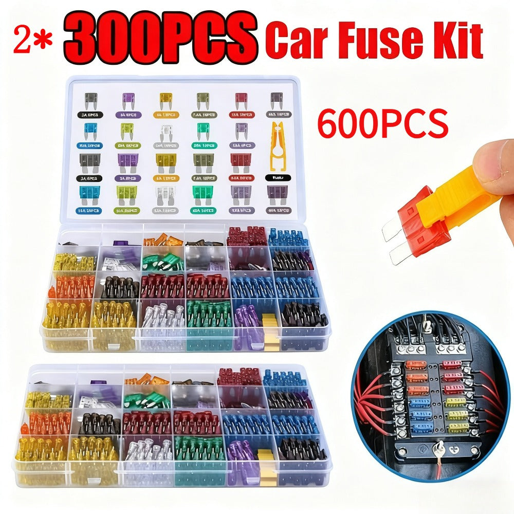 600pcs Truck Blade Fuse Kit (2 Boxes, 300pcs Each) | Complete Automotive Fuse Assortment for Vehicle Maintenance - Essential Truck & Car Fuse Set with Mixed Amperages - Reliable Auto Accessories for Repairs by JAHY2TECH