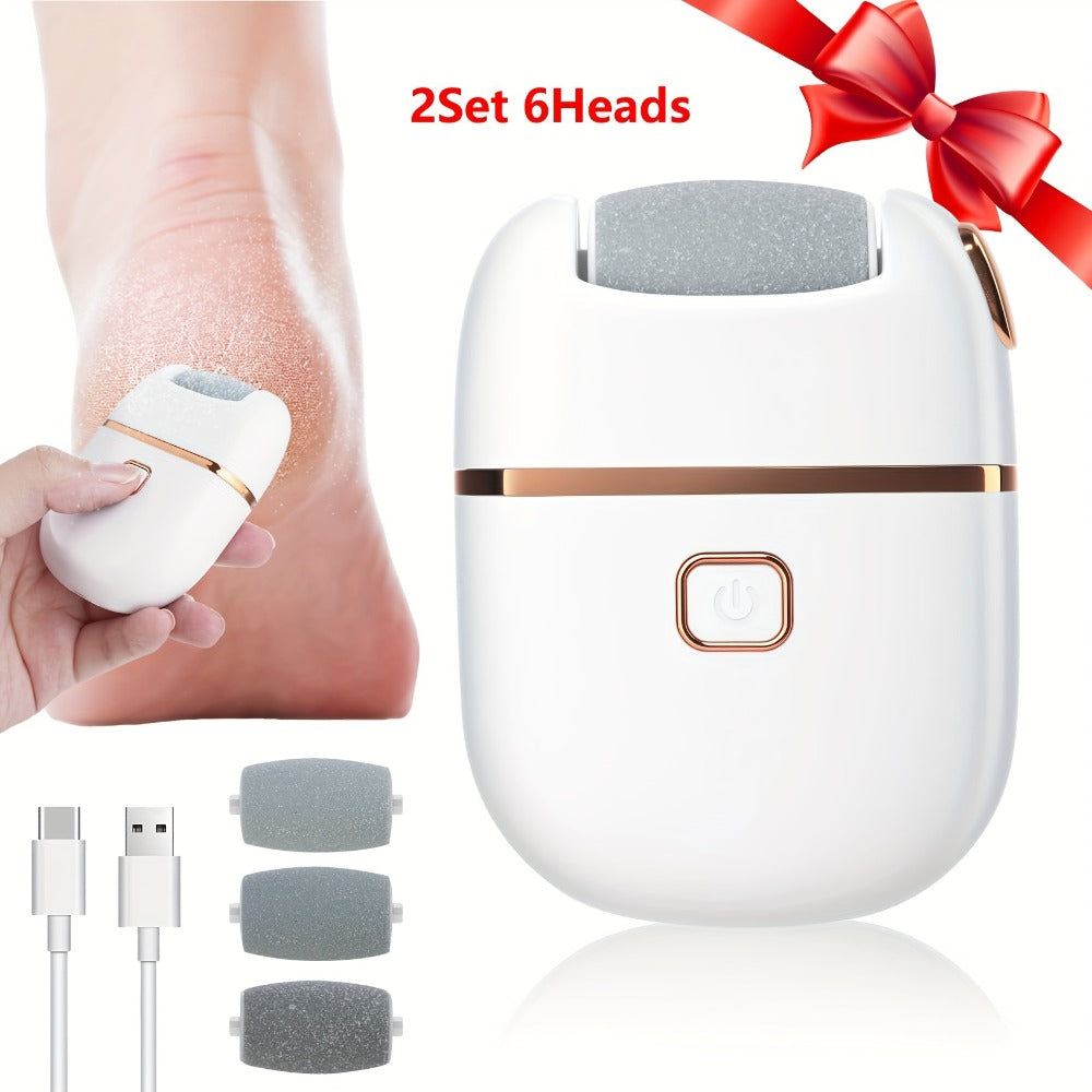 Electric Callus Remover Rechargeable Foot Grinder with 3 Replacement Heads 2 Speed Settings IPX5 Waterproof USB Charging Portable Pedicure Tool for Cracked Heels Dead Skin Women Men